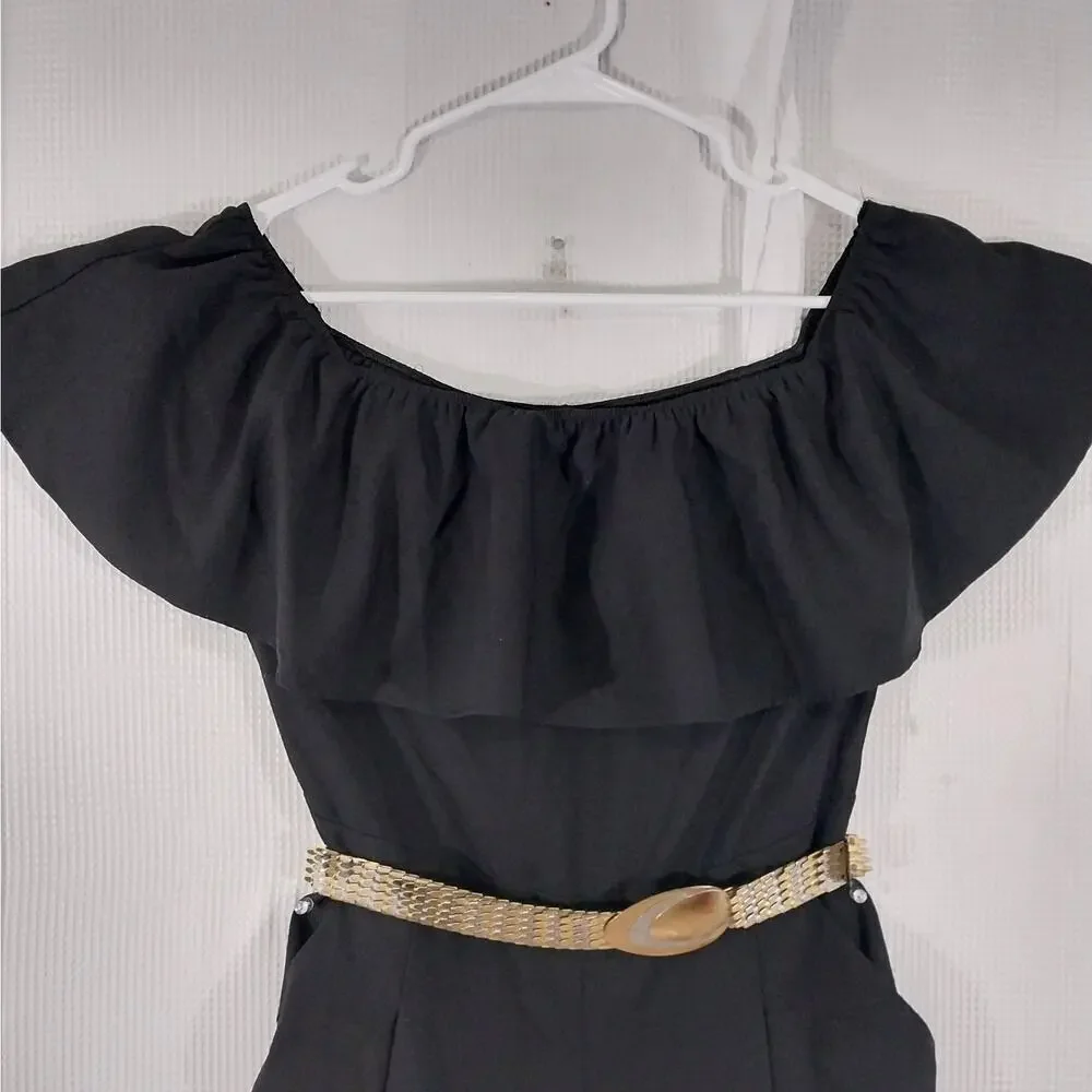 BANANA REPUBLIC! LUXE BLACK ONE PIECE RUFFLED BODICE JUMPSUIT, ONESIE! SZ 6